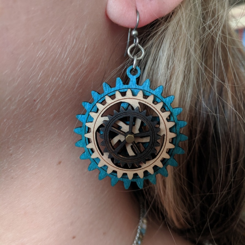 Wooden Gear Earrings